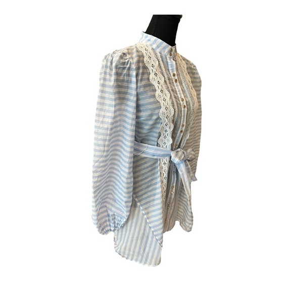 Keepsake The Label Blue Stripe Bow Balloon Sleeve Mini Dress XS - Picture 5 of 15